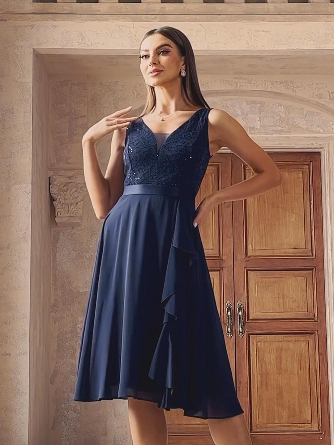 Amazon.com: MISSMAY Women's Vintage V-Neck Sequin Formal Party A-Line Dress  (Small, Navy Blue) : Clothing, Shoes & Jewelry