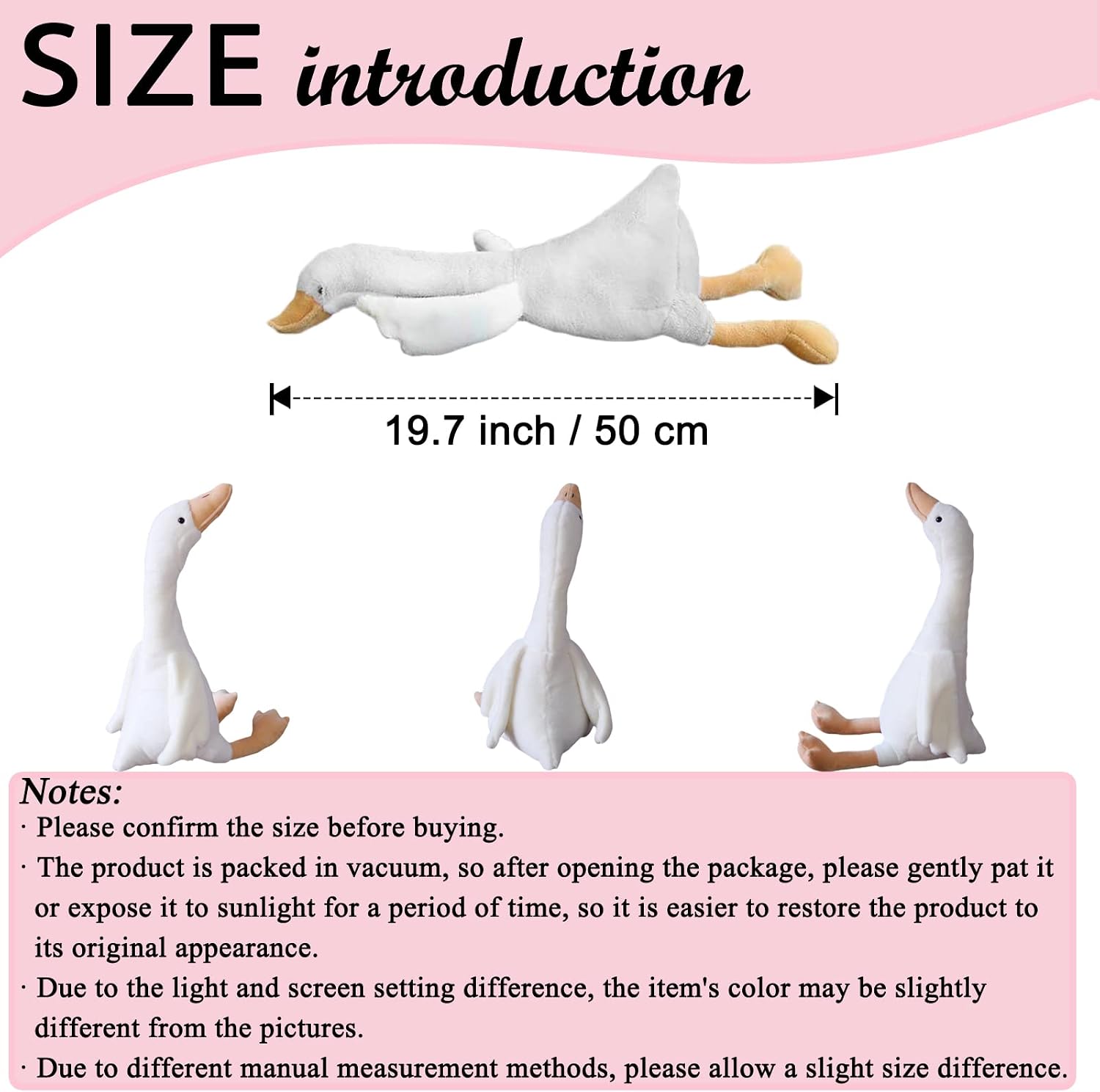 zhidiloveyou 19.7" Goose Plush Stuffed Animal Cuddly Stuffed Swan Toy White image 5