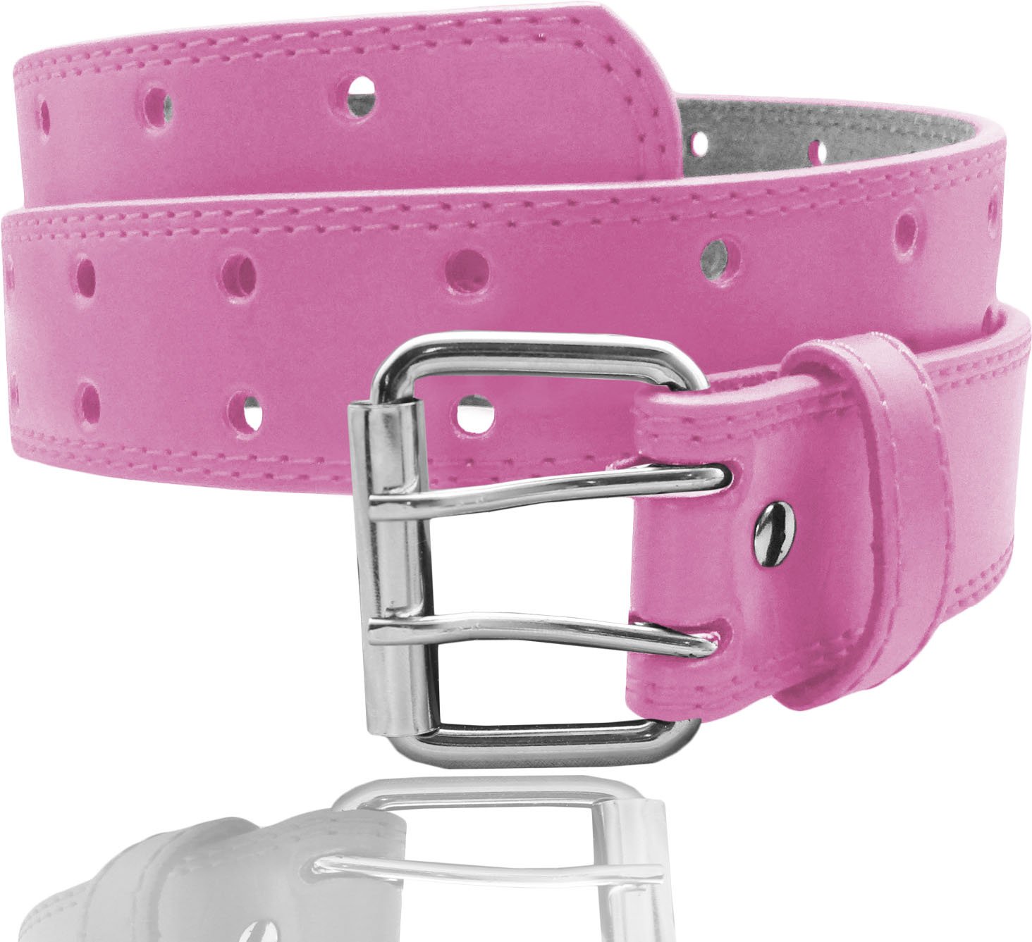 EURO Womens Thick Wide 2 Hole Leather Belt - BN9041 - Light Pink L