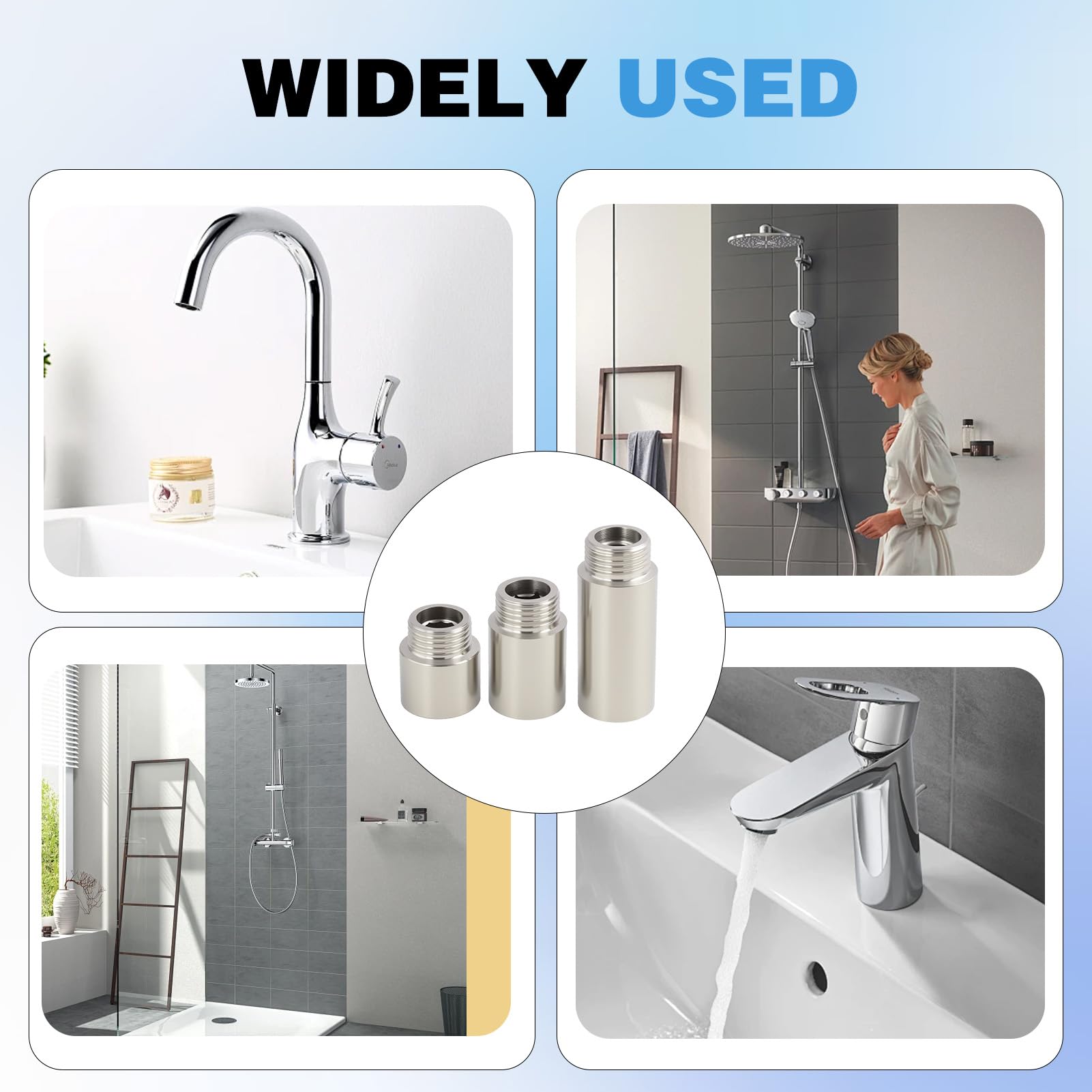 6 Piezas Extensiones de Grifo de 1/2 Pulgada, Racor de Prolongación de Acero Inoxidable, Adaptador de Grifo 1/2, Conector de Aireador de Grifo para Ducha y Tuberías de Agua