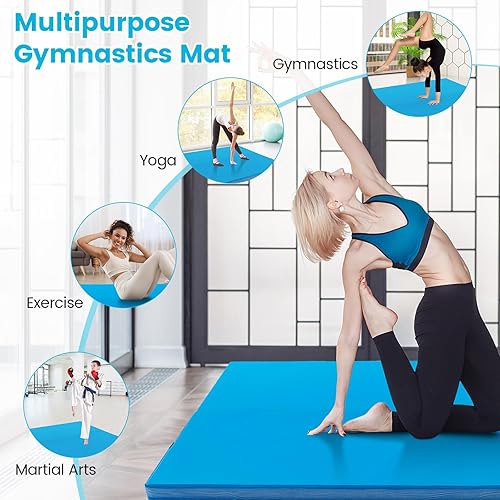 Miniatura 6 de GYMAX Colchoneta de gimnasia plegable de 4 x 4 pies, 4 pulgadas de grosor con asas de transporte, cubierta de piel sintética, tapete de gimnasio en
