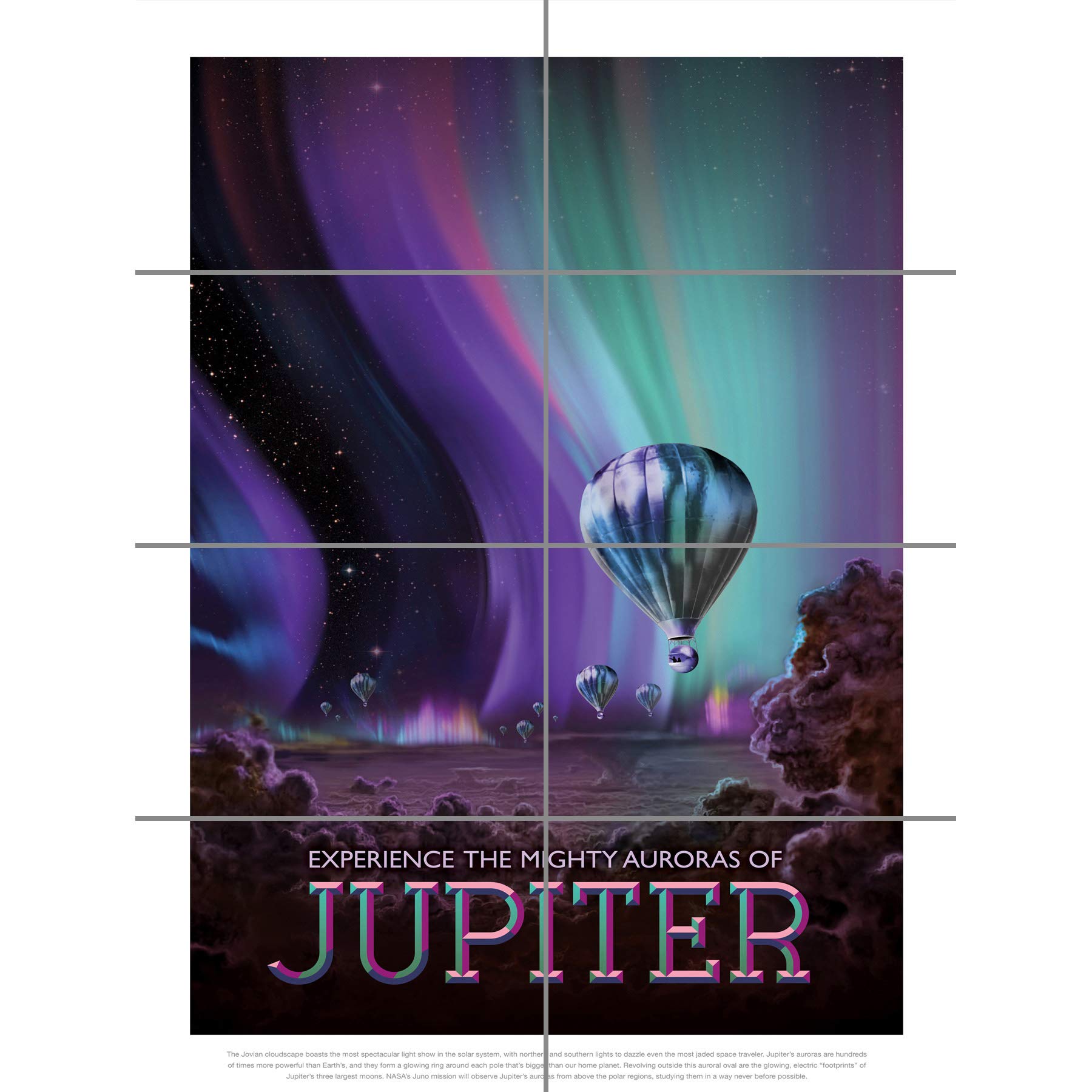 Artery8 Jupiter Mighty Auroras NASA Space Tours Travel XL Giant Panel Poster (8 Sections)