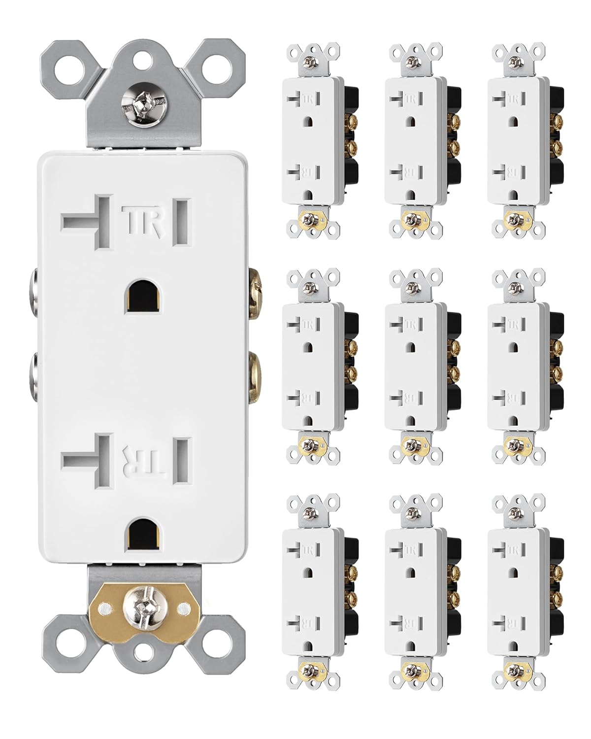 DEWENWILS 10 Pack Modern Wall Outlet, Decorator Receptacle Outlet, Standard Wall Outlets, 20Amp/125V/2500W, Tamper Resistant (TR) Electrical Outlet, Residential and Commercial Use, UL Listed, White