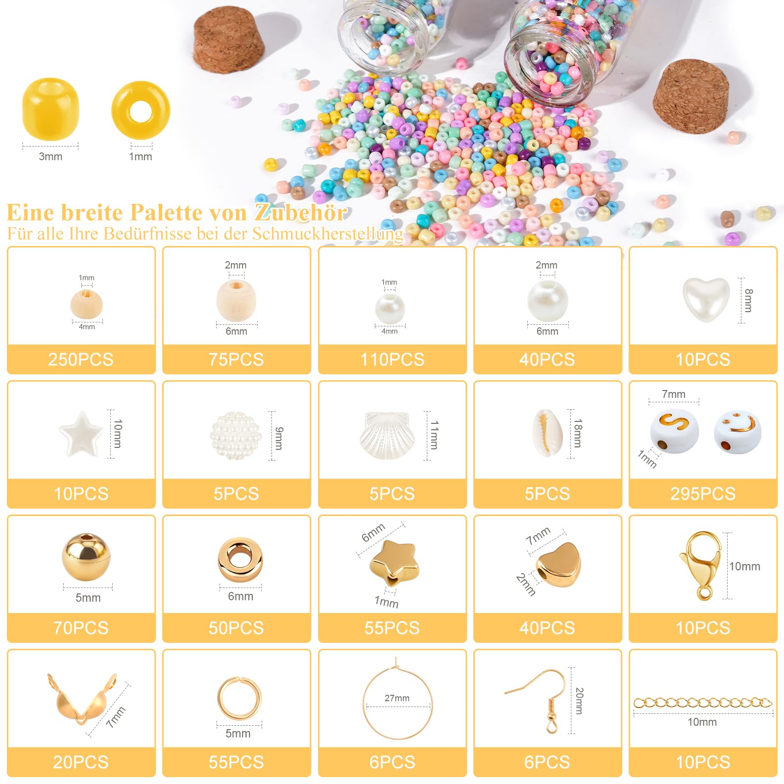ARTREE 3mm Perline per Braccialetti, 24 Colori Perline per Bigiotteria Fai da te, 6000+ Kit Braccialetti con Lettere per Fai da Te Perle di Braccialetti, Collane, Bigiotteria, Regali