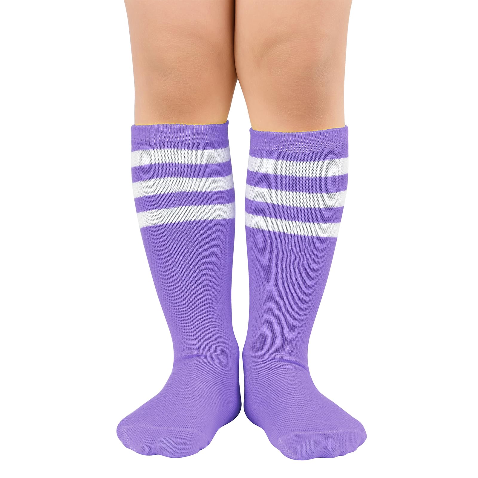 American Trends Kids Toddler Soccer Socks Knee High Tube Long Socks Youth Soccer Socks Stripes Uniform Toddler Baseball Socks for Boys Girls 03 Purple