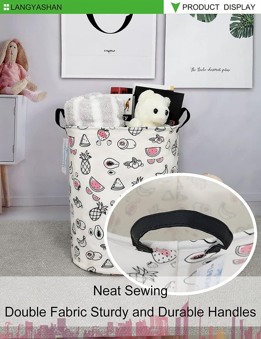 LANGYASHAN Storage Bin, Canvas Fabric Collapsible Organizer Basket for Laundry Hamper,Toy Bins,Gift Baskets, Bedroom, Clothes,Baby Nursery (Color fruit)
