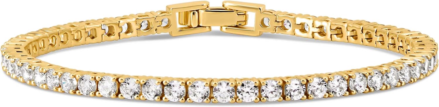 Kezef CZ Tennis Bracelet for Women – 3mm Cubic Zirconia, 14K Gold Plated over Brass, Classic Tennis Bracelet in Multiple Lengths
