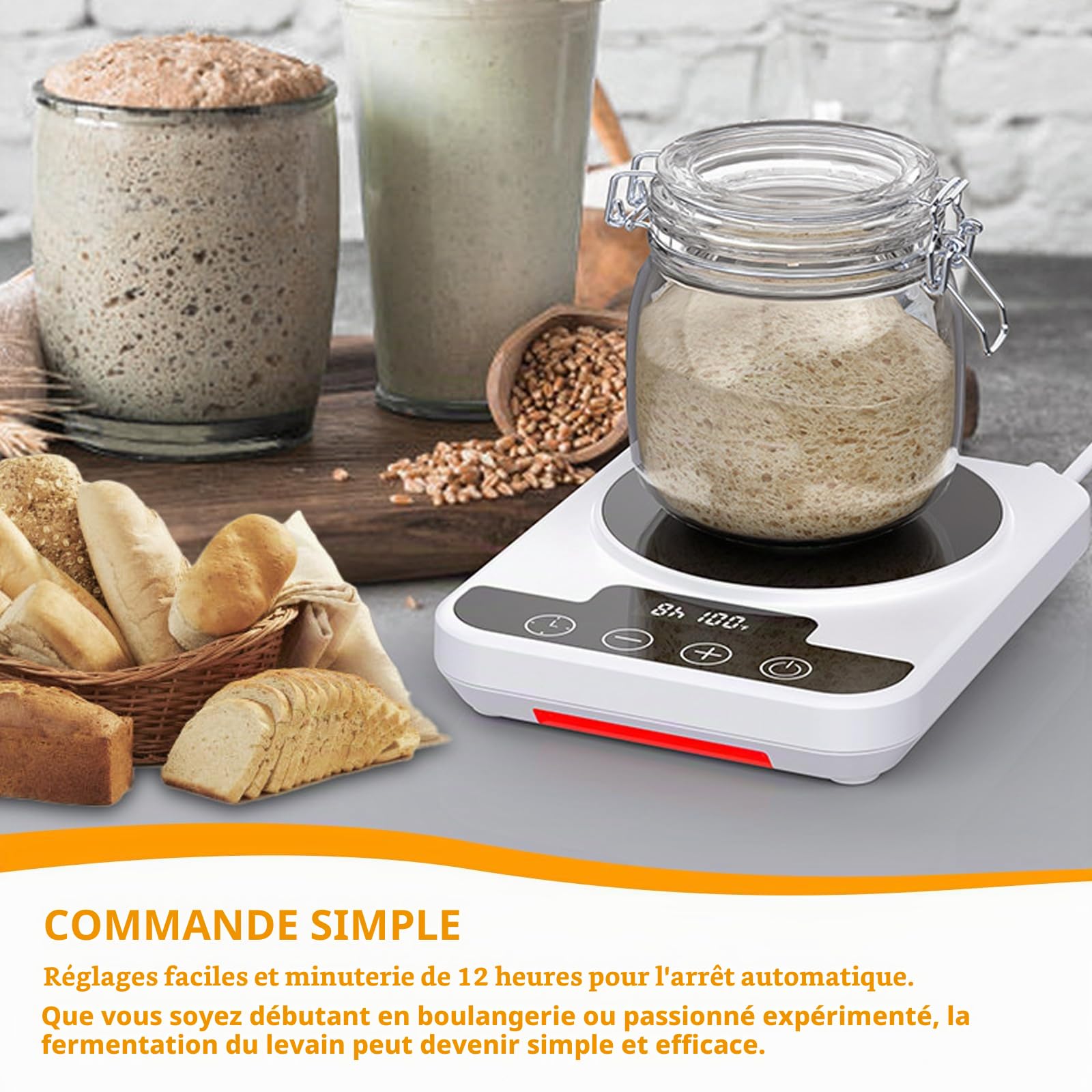 Chauffe Levain Précis 21–38°C, Tapis Chauffant pour Levain avec Minuterie 12H, Contrôle de Température Réglable, Kit de Levain, Accessoire Réutilisable pour Fermentation et Pâtisserie Maison