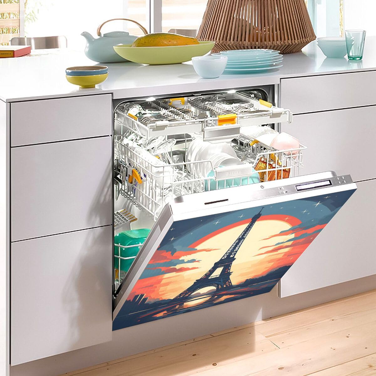 Paris Tower Dishwasher Magnetic Cover – 23x26 Inch Reusable Decorative Appliance Skin, Hides Scratches & Dents