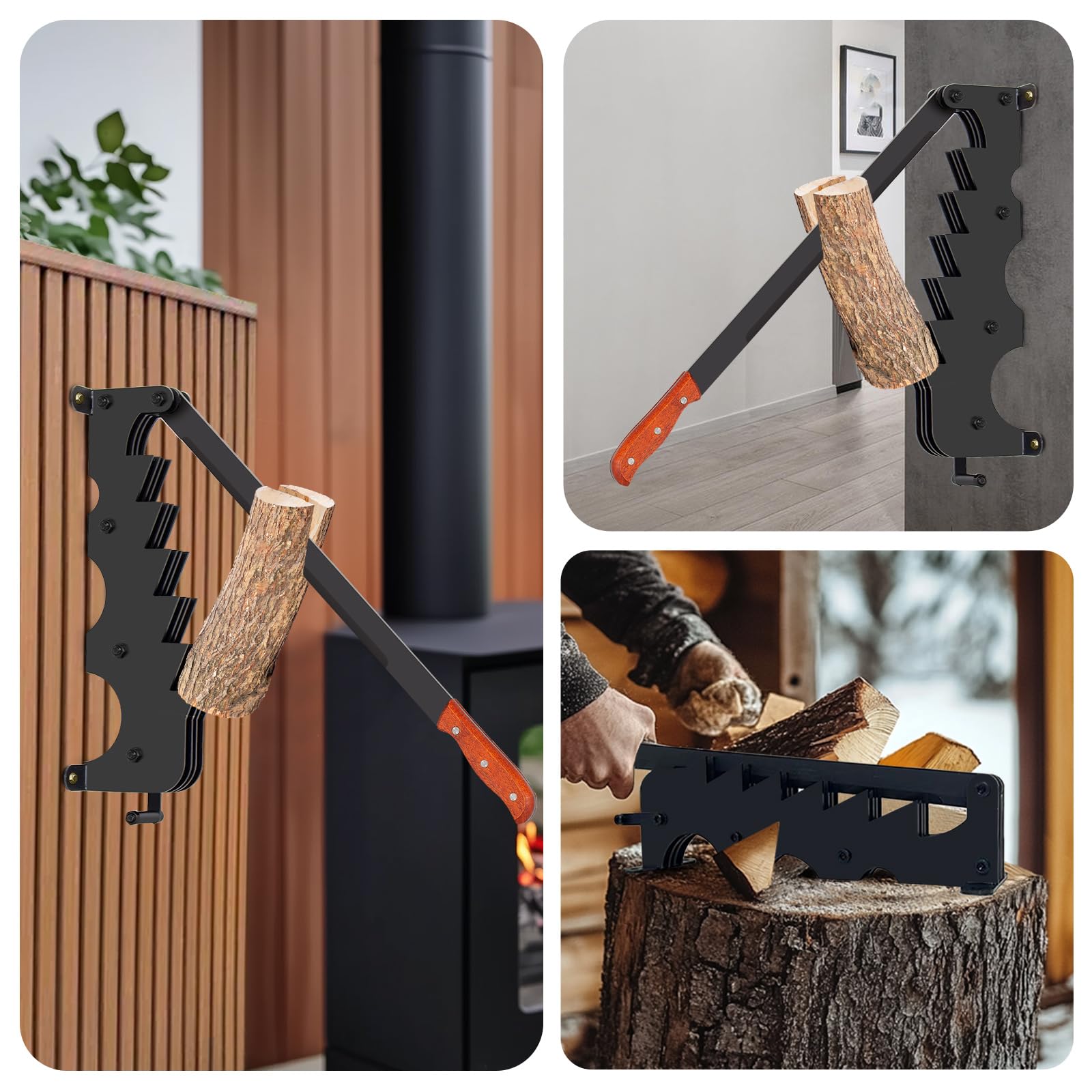 Todeco Fendeuse de Bois de Chauffage Murale, Fendeur de bûches manuel avec gants, Portable pour Maison Cheminée Camping Barbecue Jardin