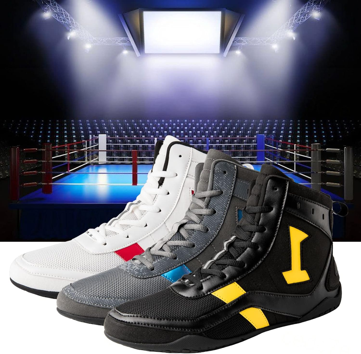 Men's Boxing Shoes Ankle Guard Wrestling Shoes Breathable Combat Training Shoes Squat Shoes for Gym,Black-7
