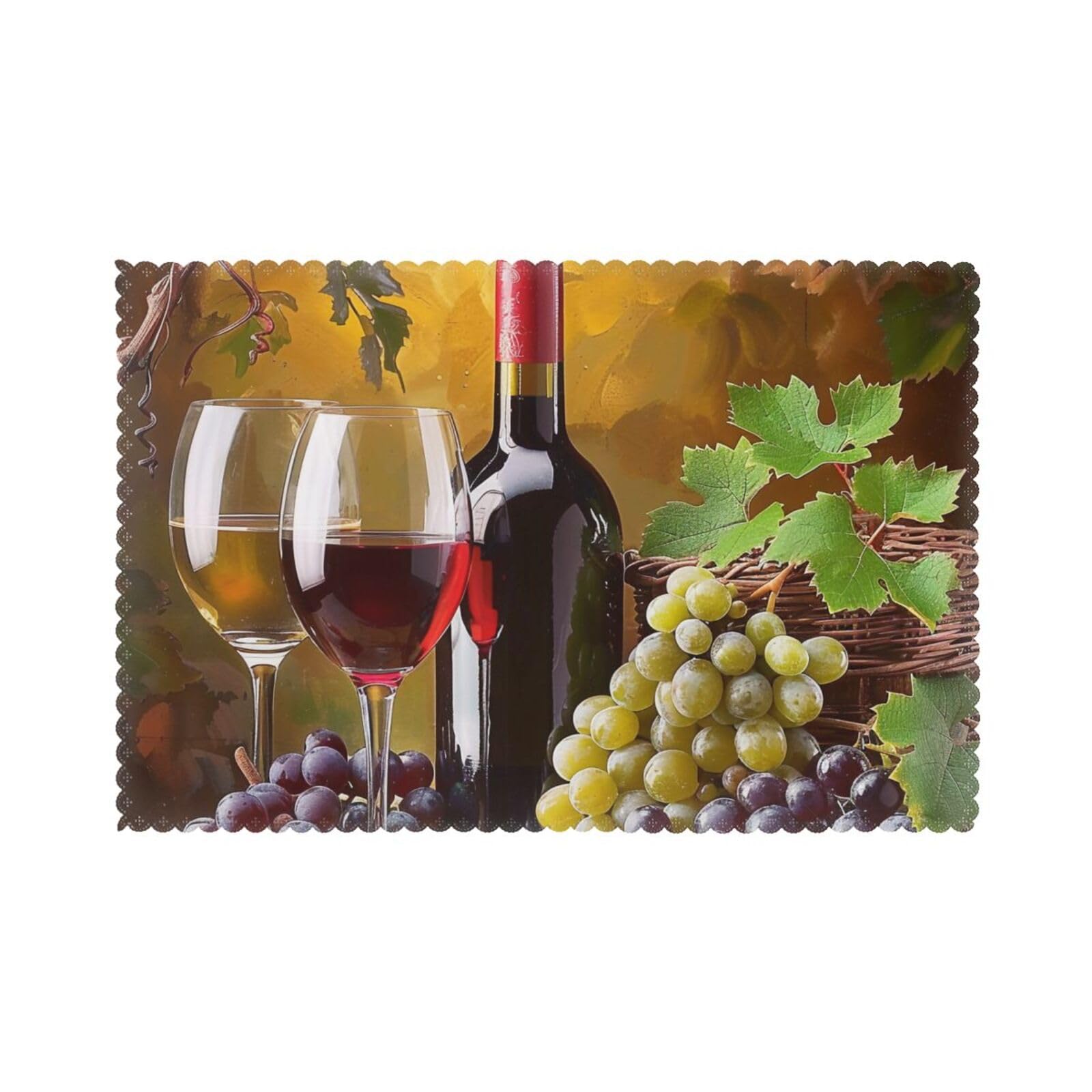 Grapes Wine Bottles and Drink Printed Placemat Heat Resistant Place Mats Set of 6 PCS Washable Kitchen Table Mats, 12x18 Inch
