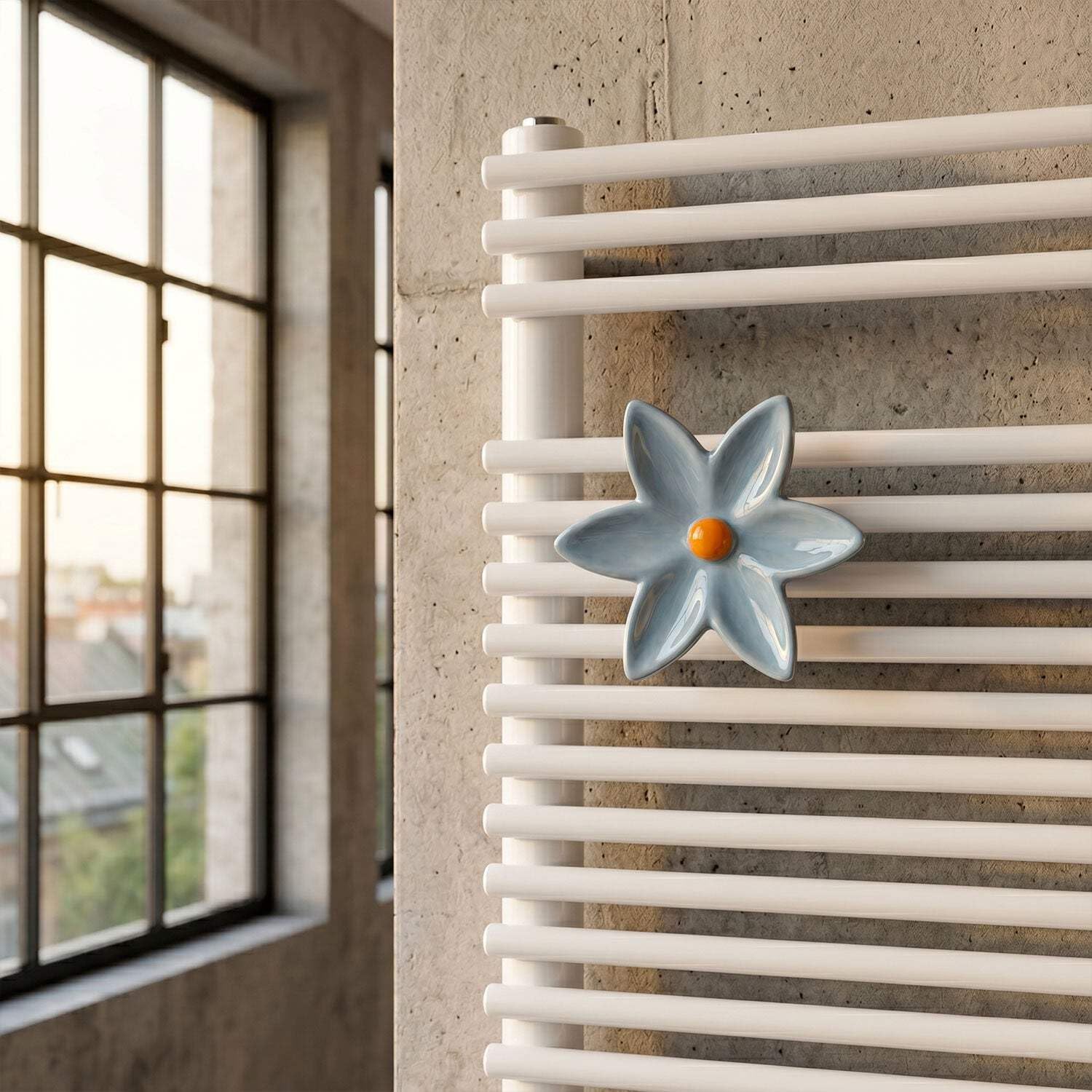 Fiore di Ninfea Appendino Azzurro in Ceramica per Radiatore, Portasciugamani a Forma di Fiore, Made in Italy