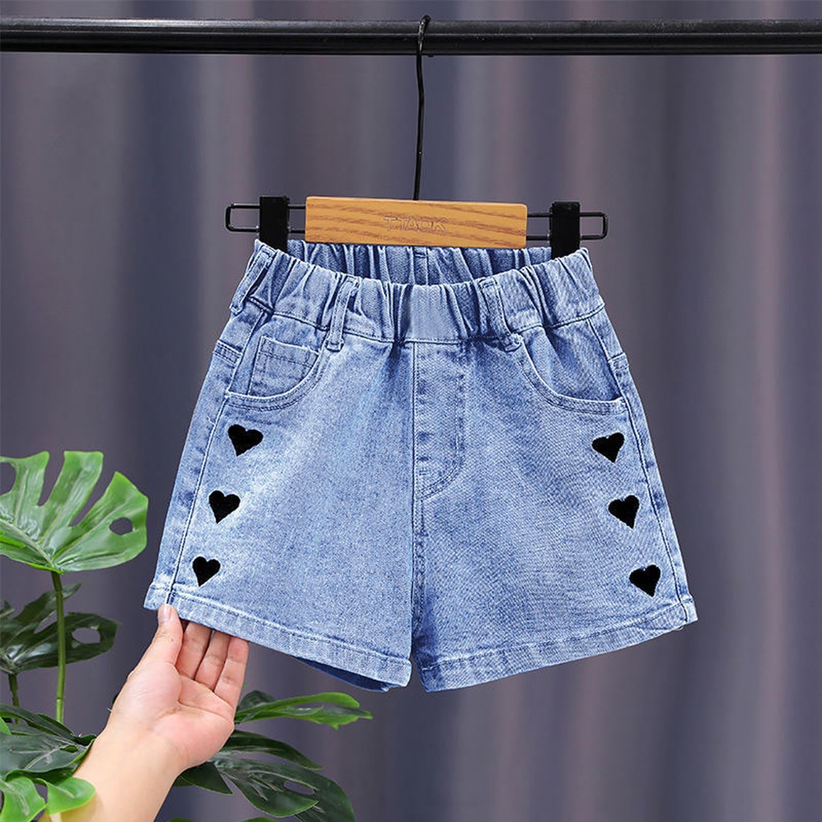 Generisch Jeans Shorts Mädchen Jeanshose Freizeit Sommershorts Elastische Taille Denimshorts Baumwolle Kurze Jeans für Mädchen