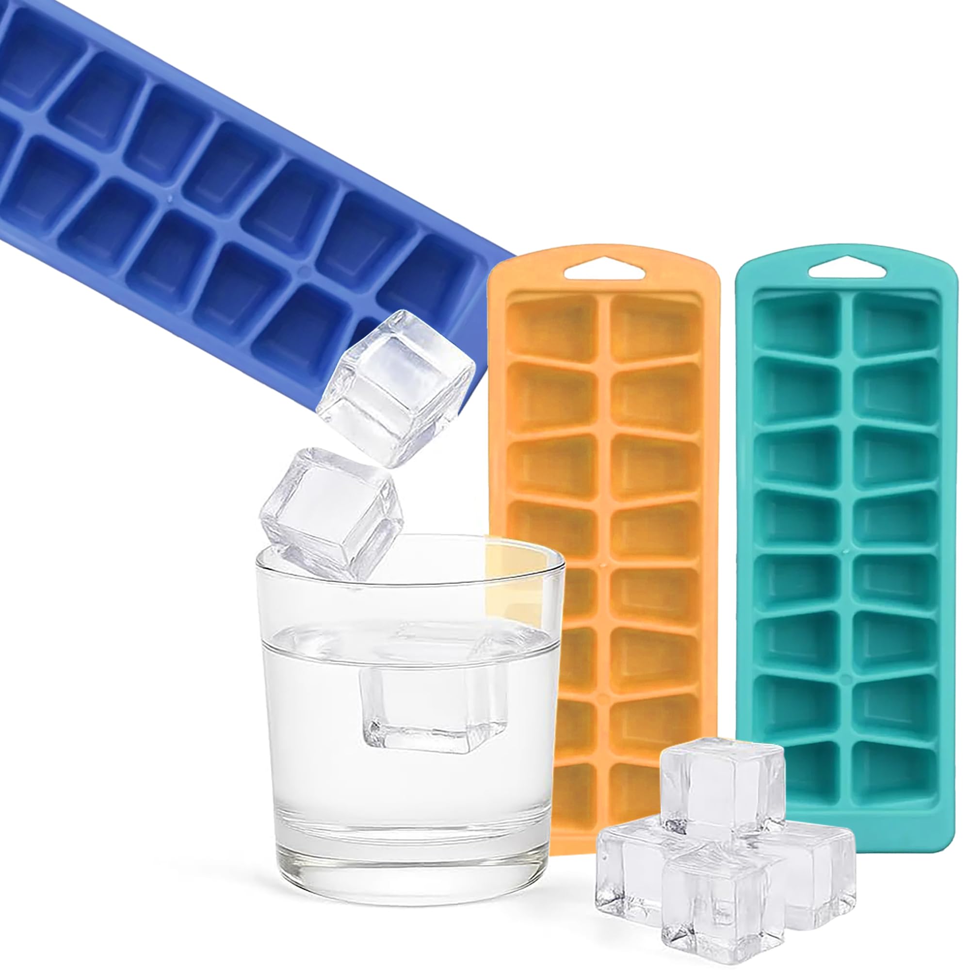 HiFEN® 𝐈𝐜𝐞 𝐂𝐮𝐛𝐞 𝐓𝐫𝐚𝐲 Plastic Tray Set of 3 – Easy to Remove Non-Spill Flexible 𝐈𝐜𝐞 𝐓𝐫𝐚𝐲𝐬 for Freezer – Perfect Froz Ice Cube 𝐌𝐨𝐮𝐥𝐝𝐬 for Drinks Cocktails & Baby Food (Assorted)