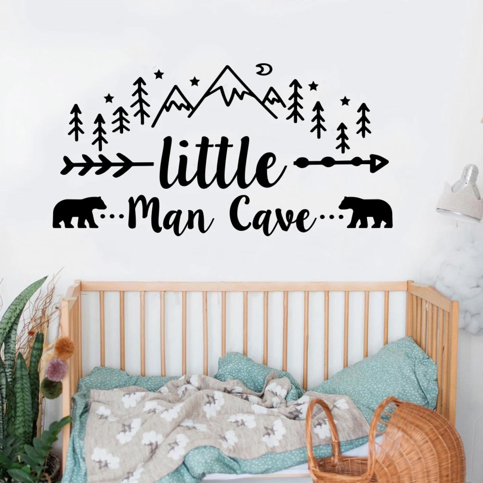 Youousi Black Woodland Pine Tree Bear Arrow Decal Cartoon Bear Mountain Forest Wall Sticker Nursery Children's Room Playroom Art Decal
