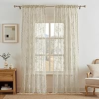 Vista 51 de 2 paneles de cortinas traslúcidas de encaje de 96 pulgadas de largo, cortinas florales victorianas blancas para sala de estar, dormitorio, bolsillo