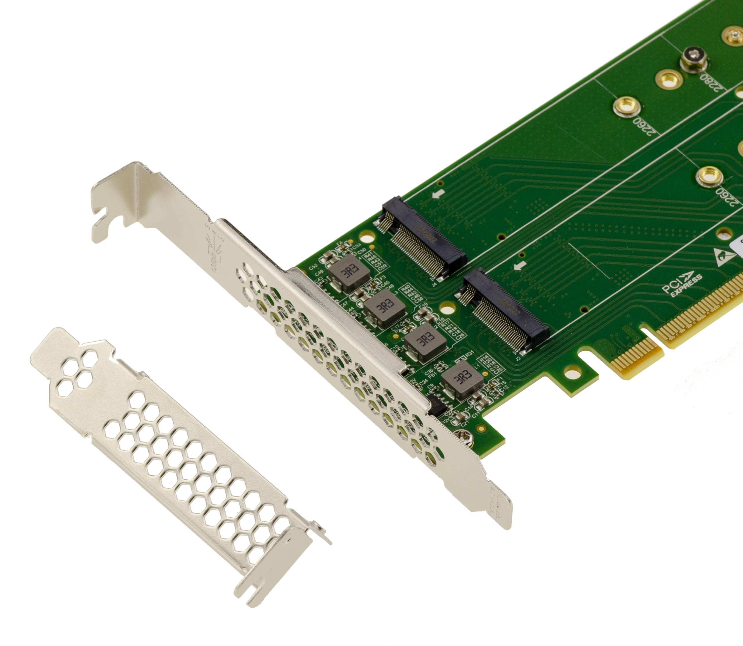 KALEA-INFORMATIQUE Karta kontrolera PCIe Gen 5.0 x16 dla 4 dysków SSD M.2 NVMe M Key Double Face, obsługa Gen5 128 Gb/s na dysk SSD