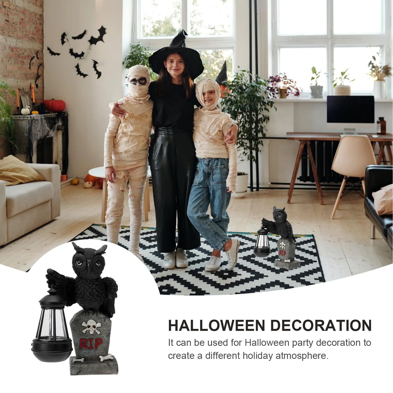 Garneck Búho Solar de Halloween en Resina para Fiestas Decorativas