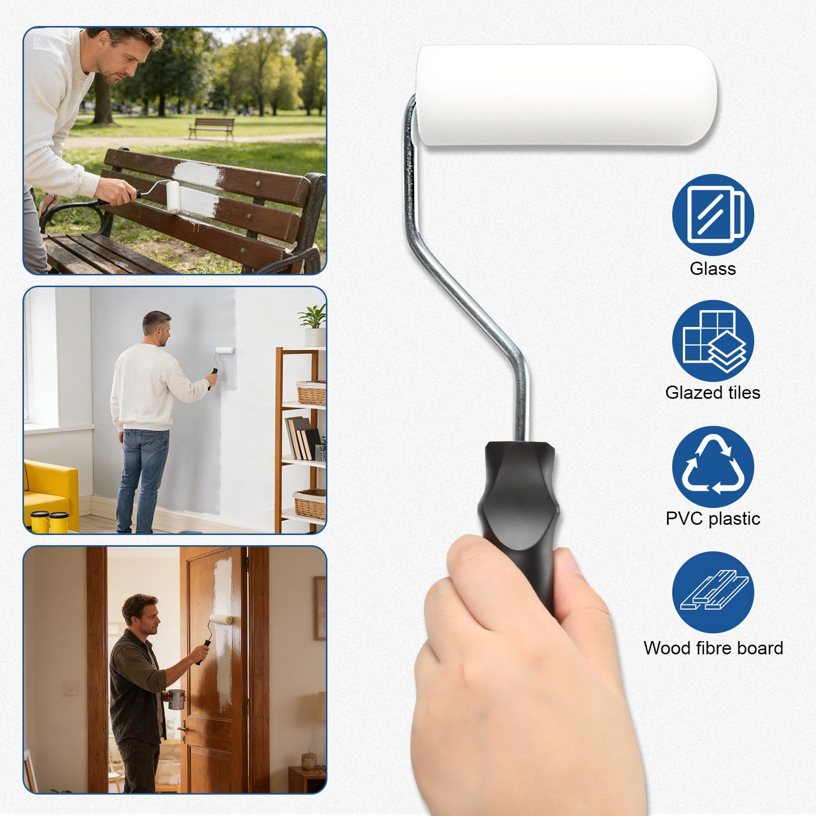 AiQInu Rulli per Dipingere 12Pcs, Include 10 Rullo per Pittura (10.8cm) +1 Vassoio +1 Manico, Rullo Pittura per Pareti, Mobili e Superfici Lisce
