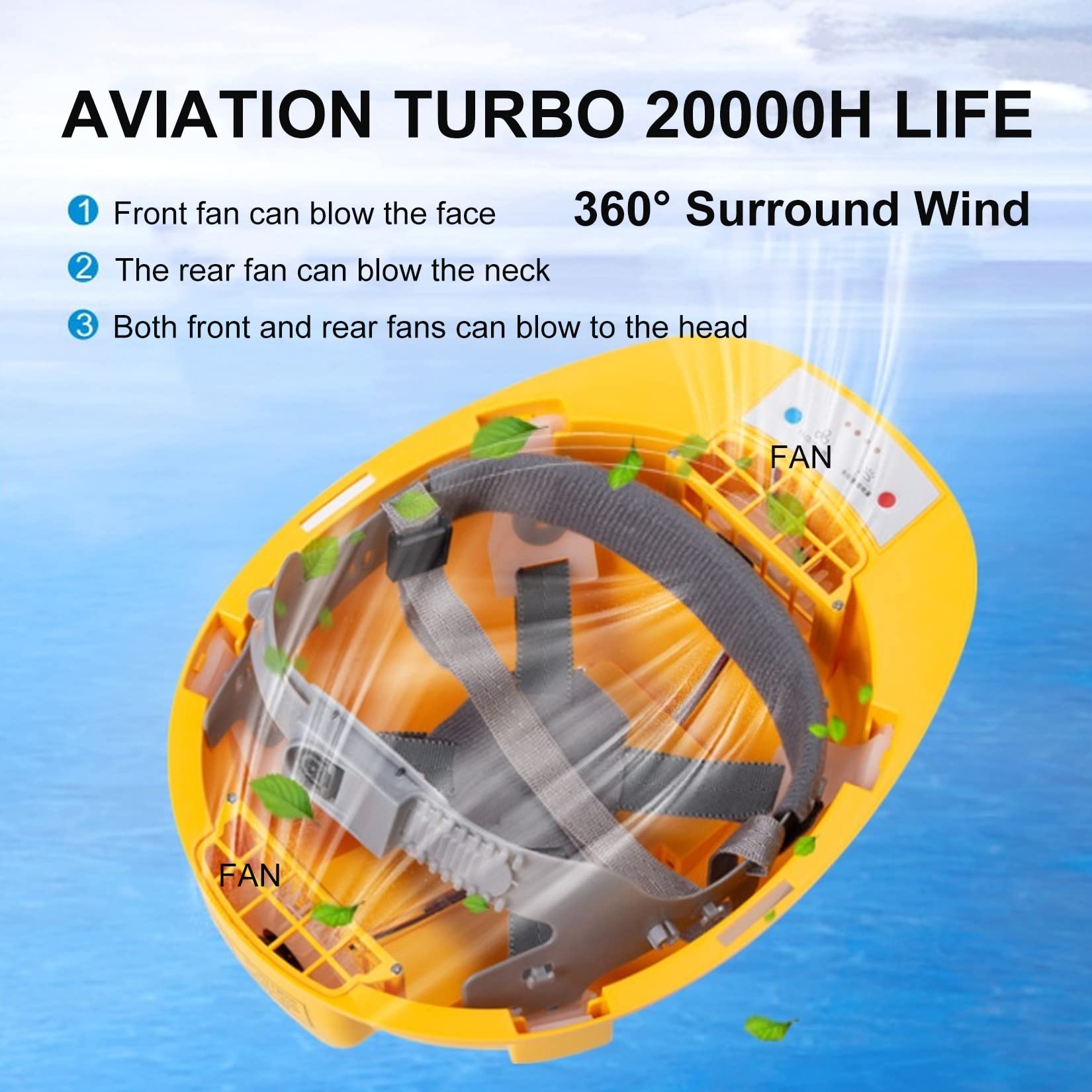 Unisex Construction Hard Hat with Build In Solar Fan and Light, Mens Waterproof Working Helmet, Great for People working in The Heat,Yellow,11000mAh