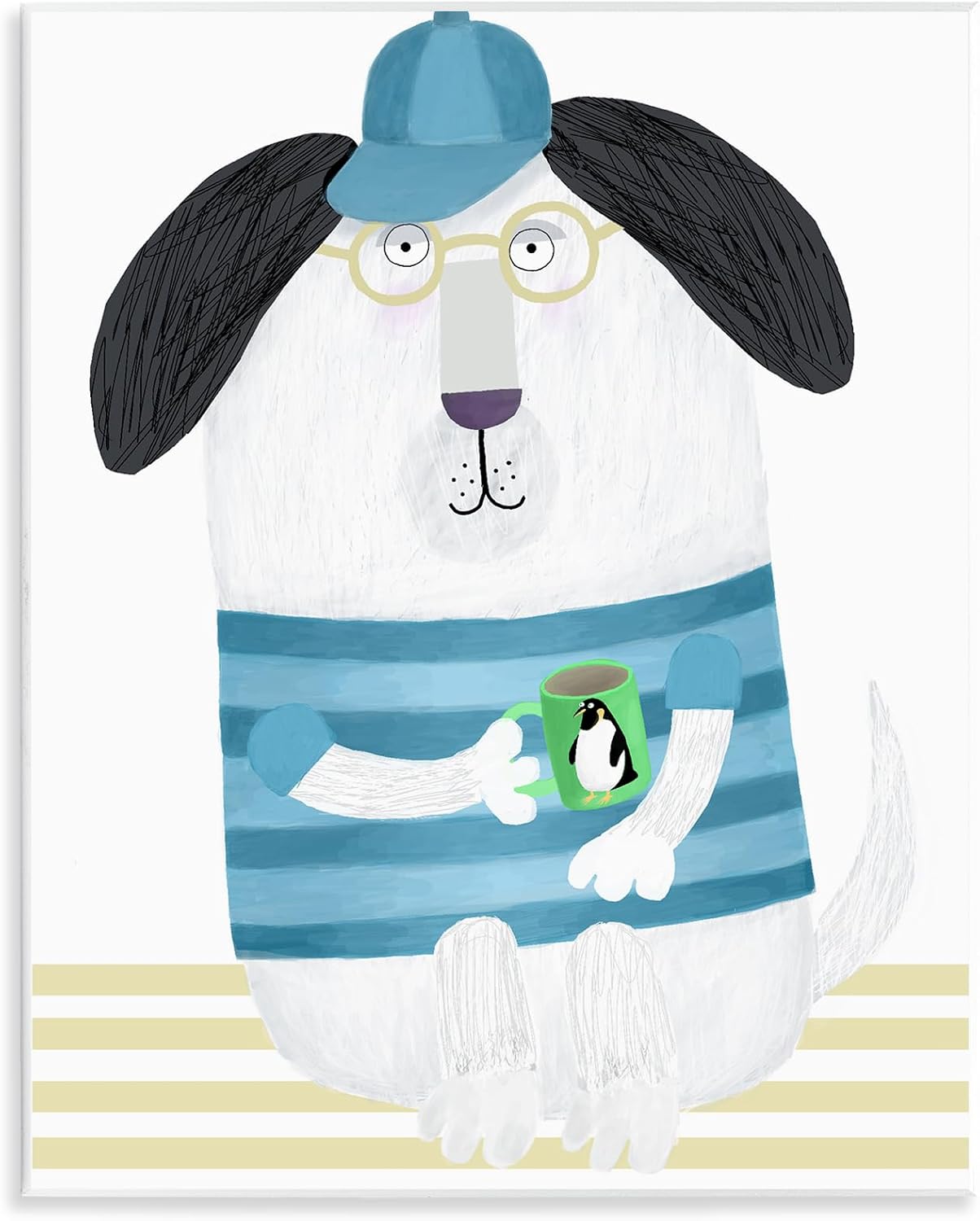 Dog with Penguin Mug Cartoon, 11 x 14 Inch Mounted Print on Wall Plaque | Stupell Industries · By Carla Daly · Ready to hang · Fun kids room decor · Made in USA
