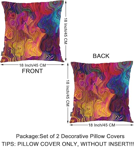 Miniatura 6 de Swono Juego de 2 fundas de almohada decorativas con ondas caóticas, diseño abstracto de ondas caóticas y arco iris, fundas de almohada decorativas