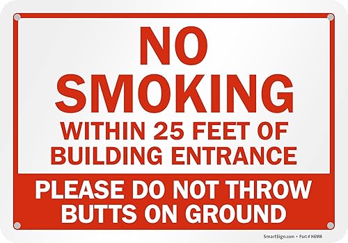 Miniatura 5 de Cartel de "No Smoking Within 25 Feet of Building Entrance" de SmartSign  Plástico de 10 x 14 pulgadas