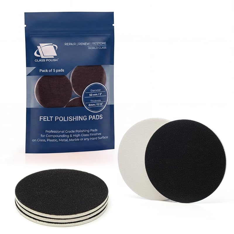 Glass Polish GP11006 11006 Boinas de Feltro para Polimento de Vidro, Plástico, Metal e Mármore, 50 mm, Kit com 5 peças