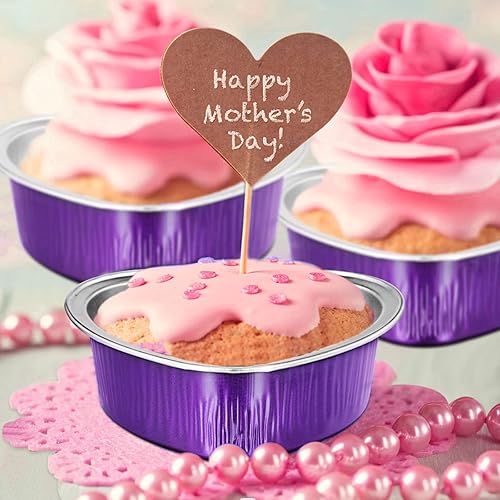 Miniatura 7 de Geiserailie Juego de 200 moldes de papel de aluminio para tartas con tapas transparentes de 3.4 fl oz3.4 onzas, en forma de corazón, desechable,