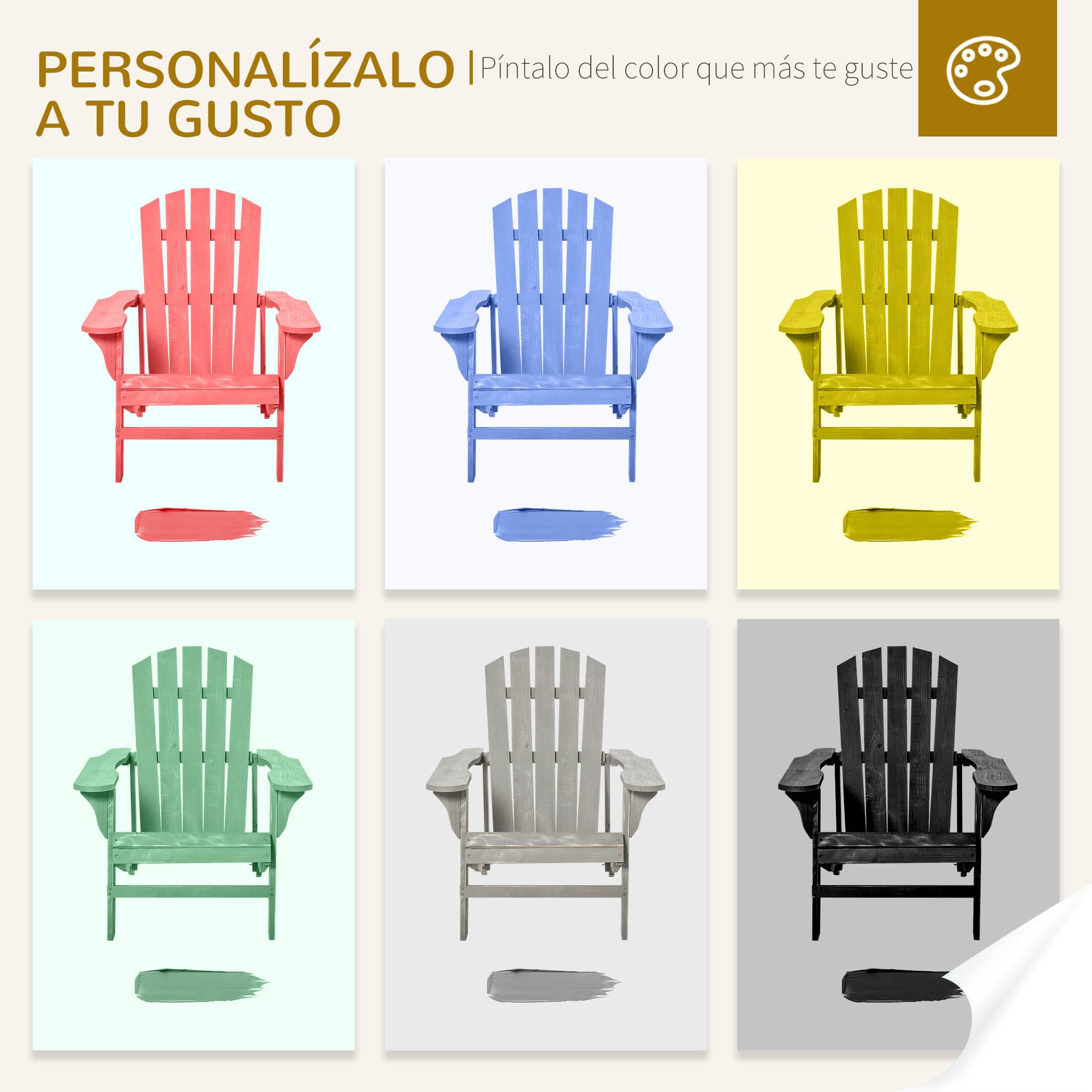 Outsunny Silla Adirondack de Madera Silla de Jardín con Asiento Extra Ancho Carga 150 kg para Patio Terraza Balcón 78x89x88 cm Gris Claro