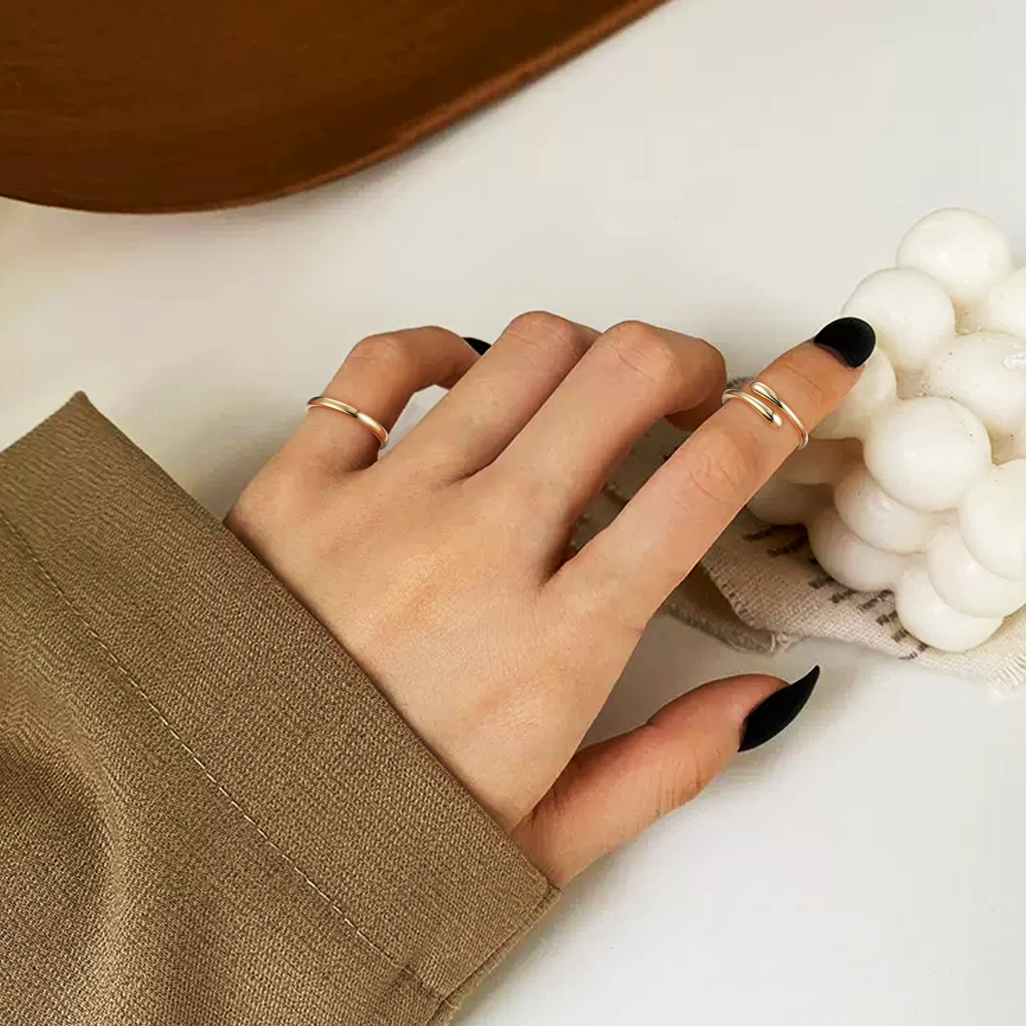 Morfetto Anillos de Dedo del Pie Rellenos de Oro de 14K para Mujer, Anillos de Meñique Abiertos Ajustables, Banda Enorme CZ, Anillos de Oro de Tres Filas, Joyería para Pies