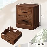 Giantex Farmhouse Nightstand, Wood Bedside Table with 2 Storage Drawers, Compact Floor Night Stand End Table, Walnut Accent Sofa Side Table for Bedroom