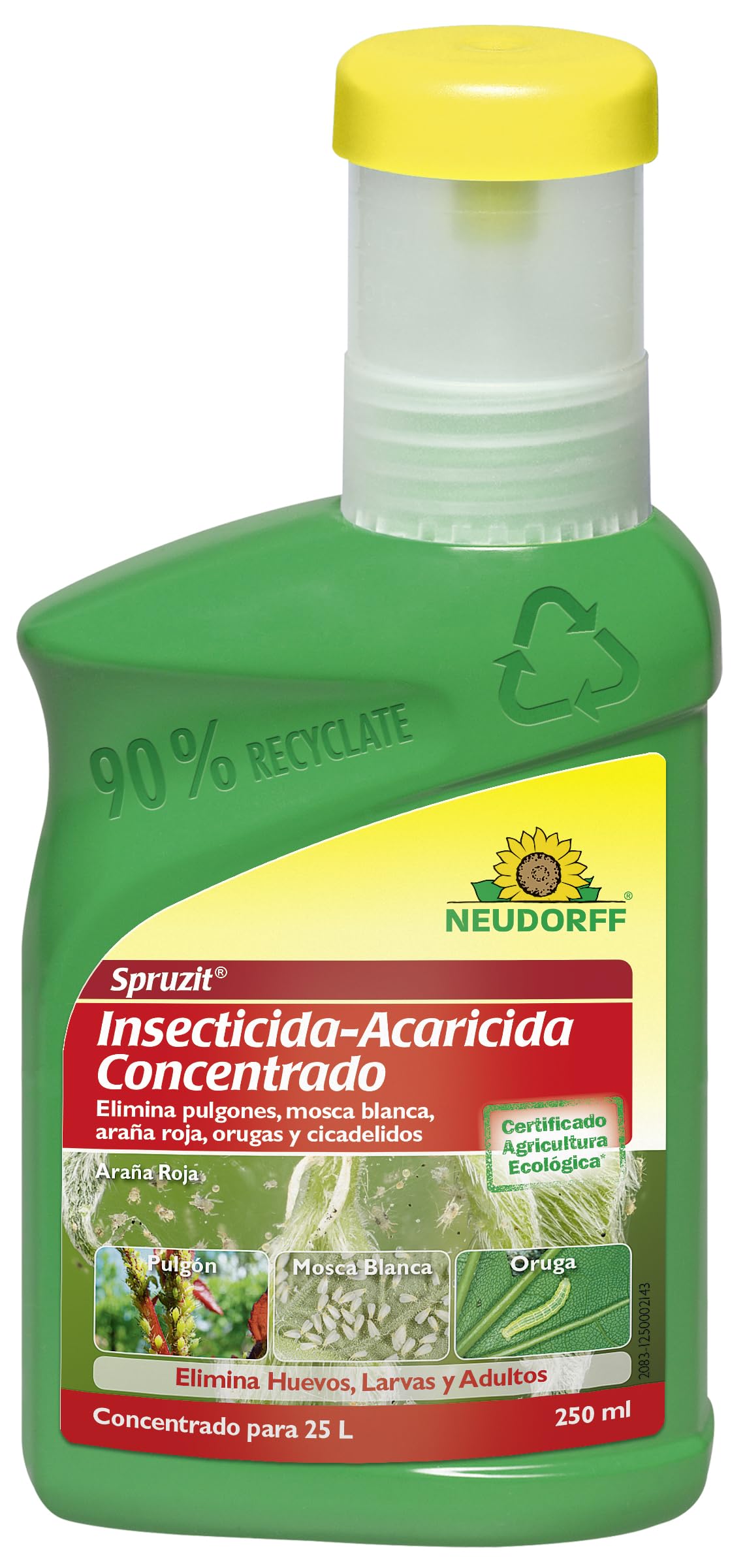 Neudorff Spruzit Insecticida-Acaricida Concentrado – Elimina plagas como pulgones, mosca blanca, araña roja, cochinillas y cicadélidos. Para 25 L, 250 ml