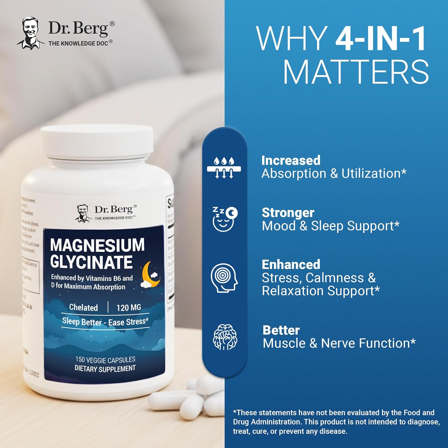 Dr. Berg Magnesium Glycinate 150ct – 4-in-1 Chelated for Muscle, Nerve, Sleep & Stress Support*– w/ D3, B6 & Zinc – 4X Lab-Tested – No Fillers – Formulated in USA, GMP-Certified - Image 6