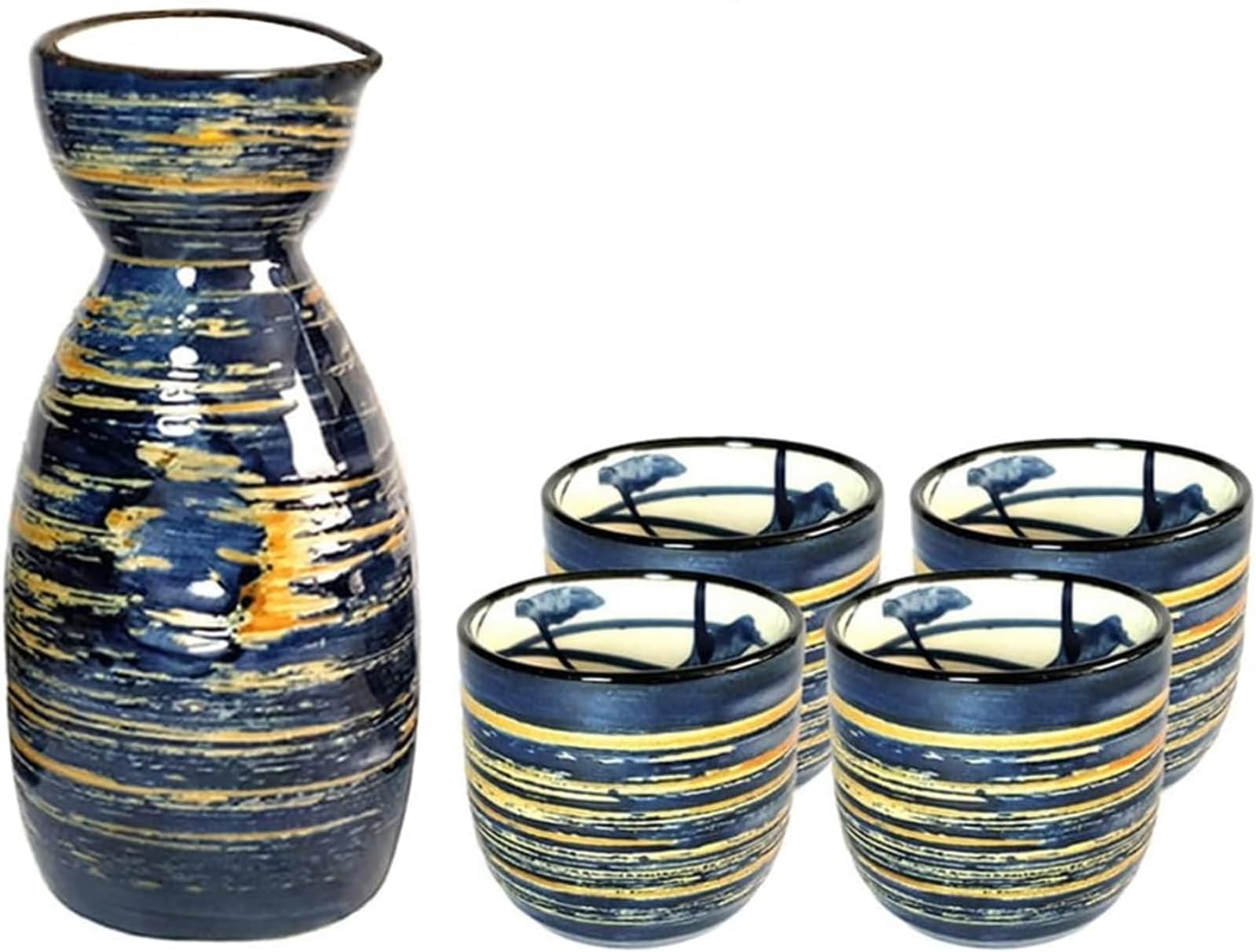 THE WHITE SHOP 5 PCS Japanese Sake Set, 150ml Ceramic Sake Set, Includes 1 Sake Bottle 4 Sake Cups For Serving Hot Or Cold Sake At Home Or At A Restaurant