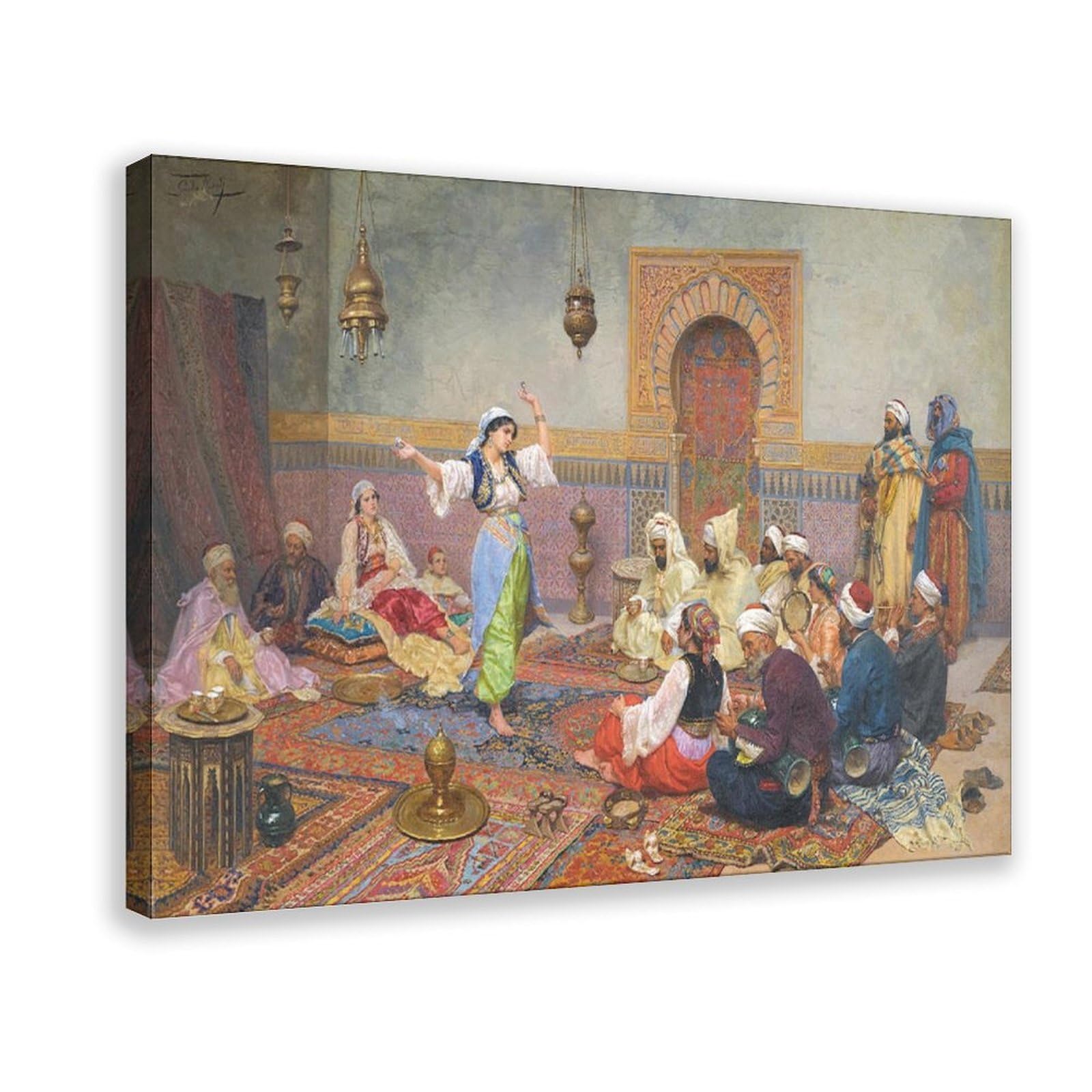 The Dance Arab Arabic Music Orientalist Painting by Italian Giulio Rosati Poster Camera da Letto Decorazione Tela Stampa Wall Art Ufficio Camera Estetica Decorazione Regalo