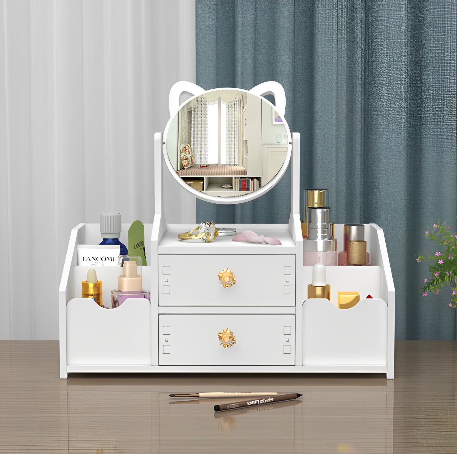 Organizador de Maquillaje Multifunctional,Organizador de Cosméticos,Organizadores de Maquillaje con cajones,Organizador de Maquillaje con Espejos,Almacenamiento de Maquillaje,para tocador, Dormitorio