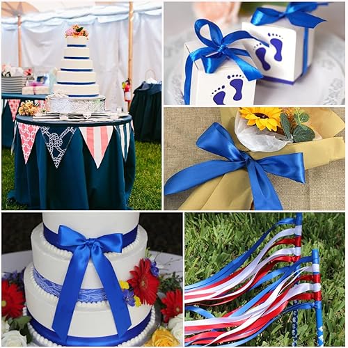 Miniatura 3 de Cinta azul de 1-12 pulgadas x 25 yardas, cinta de seda de satén azul real para envolver regalos, fabricación de lazos para el cabello, ramos