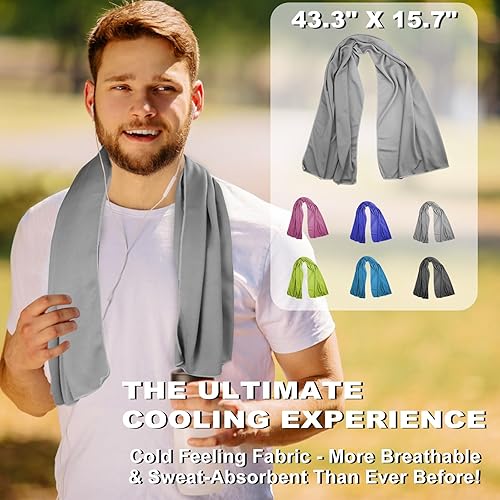 Miniatura 4 de Toalla refrescante para cuello y cara, 43.3 x 15.7 pulgadas, microfibra de secado rápido, ideal para climas cálidos, gimnasio, fitness, campamento,
