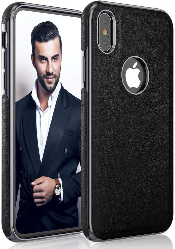 LOHASIC iPhone Xs Case, iPhone X Case Thin Slim Leather Luxury PU Soft Hybrid Bumper Defender Non-Slip Grip Shockproof Full Body Protective Phone Cover Cases for Apple iPhone X 10 Xs 5.8 inch - Black