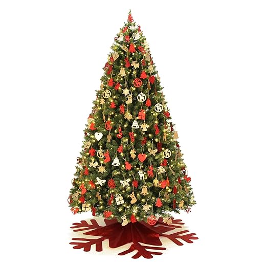 Artificial 6 ft Christmas Tree Pre-lit with Decorations Skirt and 300 Warm White Led Lights, 1069 Hinged PVC Branch Tips, 8 Lighting Modes, Easy Assembly, arbolito de Navidad con Luces 2022