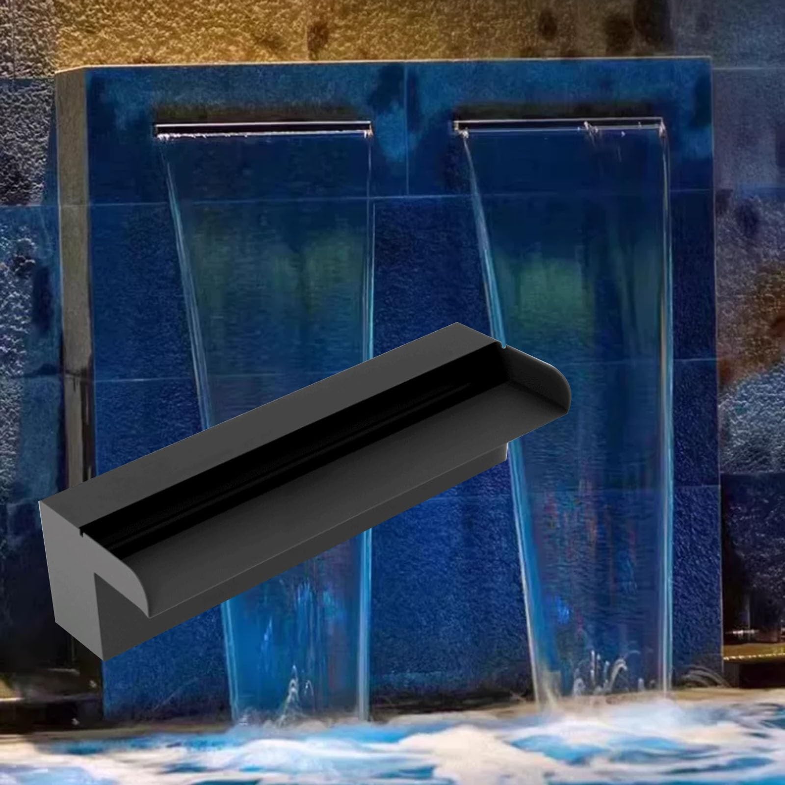 Acciaio Inox Fontane Cascata Piscina, Laghetto a Lama da Giardino | Rettangolare Fontane da Giardino Esterno con Accessori Per Giardino, Rocciosi ed Laghetti(Black,150cm)