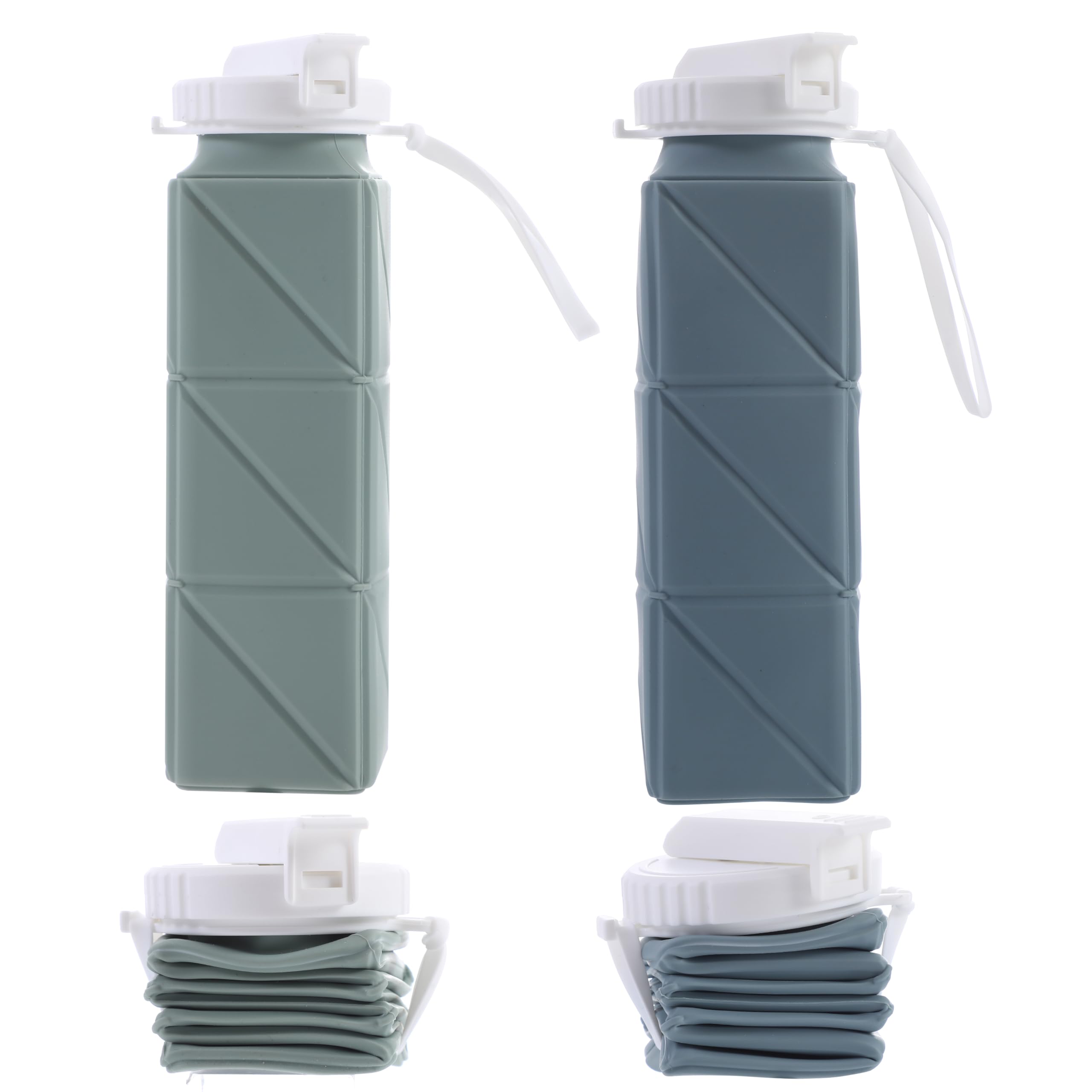 Faltbare Wasserflasche, lebensmittelecht, BPA-frei, 600 ml, faltbare Reise-Wasserflasche mit Strohhalm, auslaufsicher, für Sport, Büro, Fitnessstudio, Wandern, Bergsteigen, Reisen (grün +