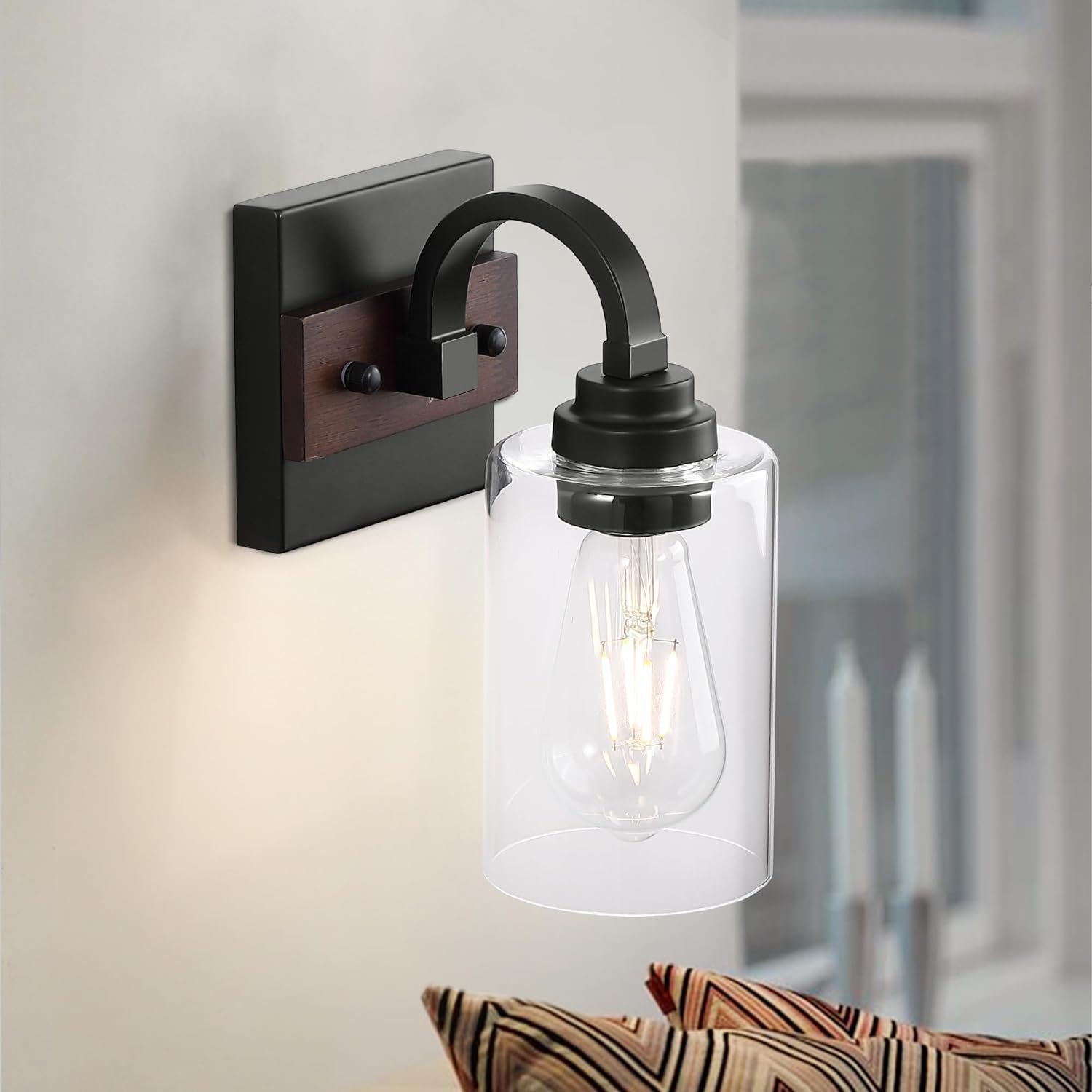 Milk Glass Bathroom Wall Sconces Set of Two, 1 Light Brushed Gold Light Fixtures with Frosted Glass, Modern Vanity Lighting Wall Mount