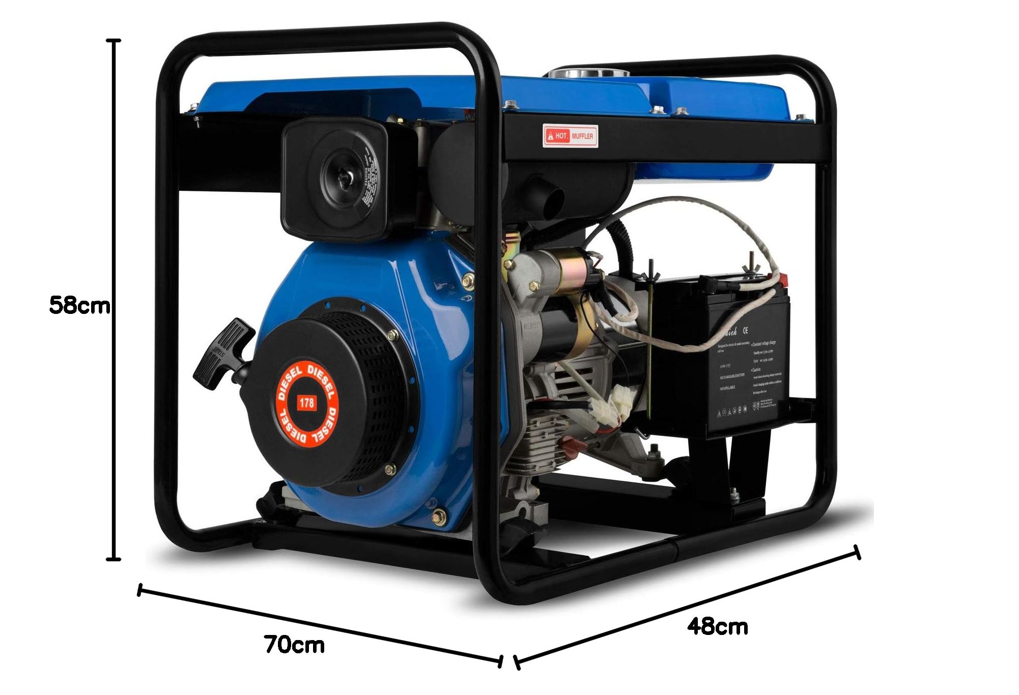 EBERTH Awaryjny agregat prądotwórczy 3000 W, agregat prądotwórczy z silnikiem wysokoprężnym 5,7 KM, 4-suwowy, E-starter, 2 x 230 V, 1 x 12 V, automatyczny regulator napięcia AVR, zabezpieczenie przed