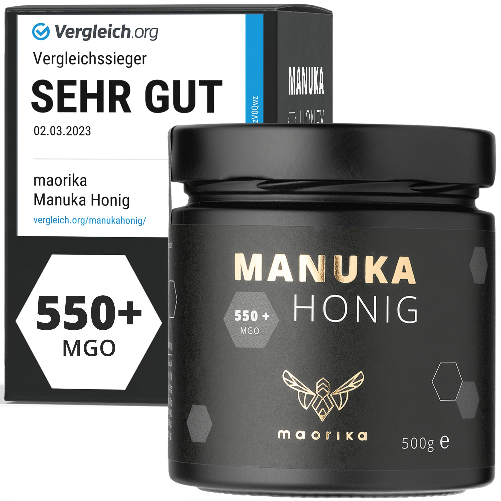 maorika - Manuka Honig 550 MGO + 500g im Glas (lichtundurchlässig, kein Plastik) - laborgeprüft, zertifiziert aus Neuseeland
