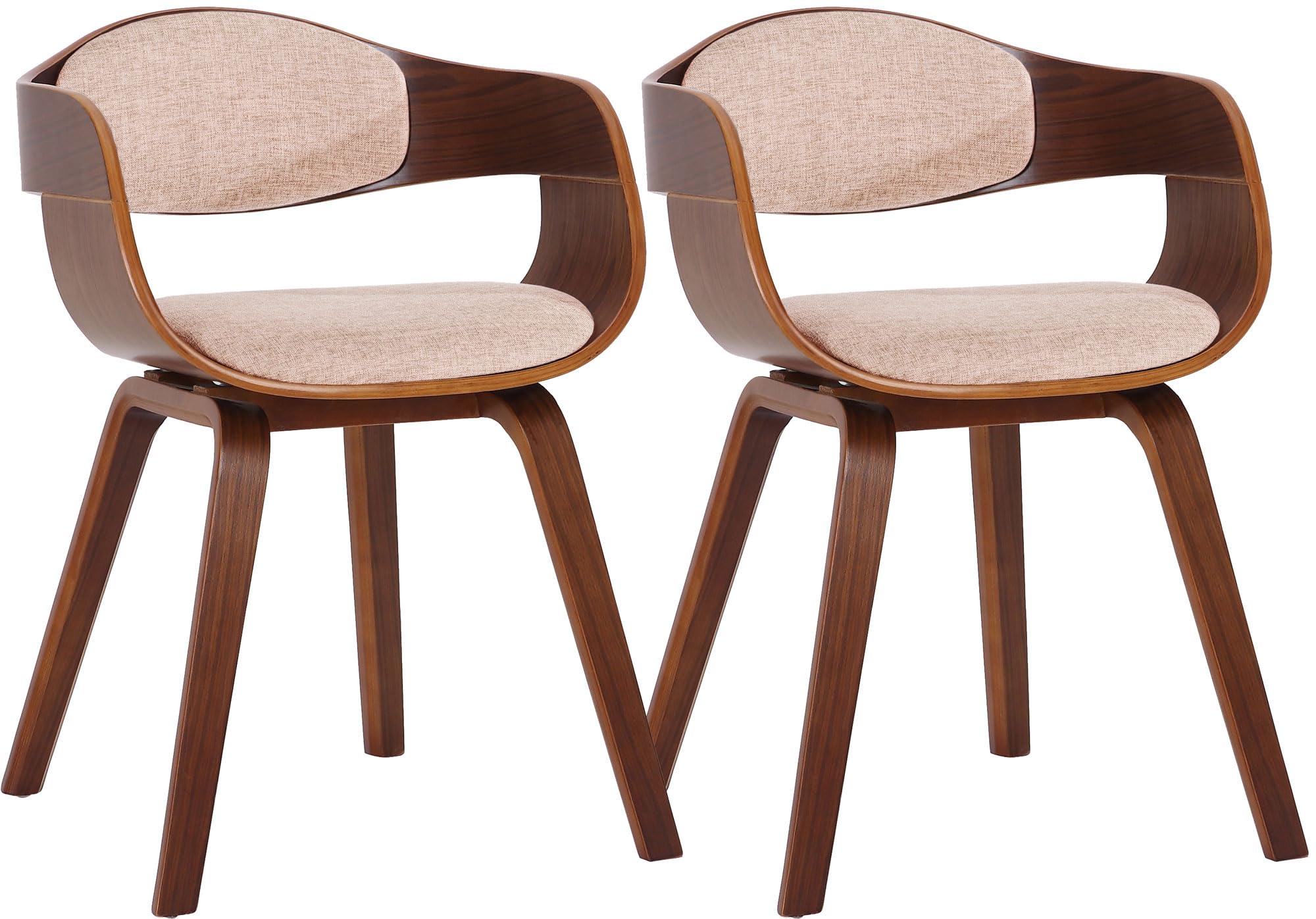 CLP Set De 2 Sillas De Comedor Kingston En Tela & Madera I Pack De 2 Butacas Nórdicas para Reuniones Modernas, Color:Nuez/Crema, Color del Marco:Nuez