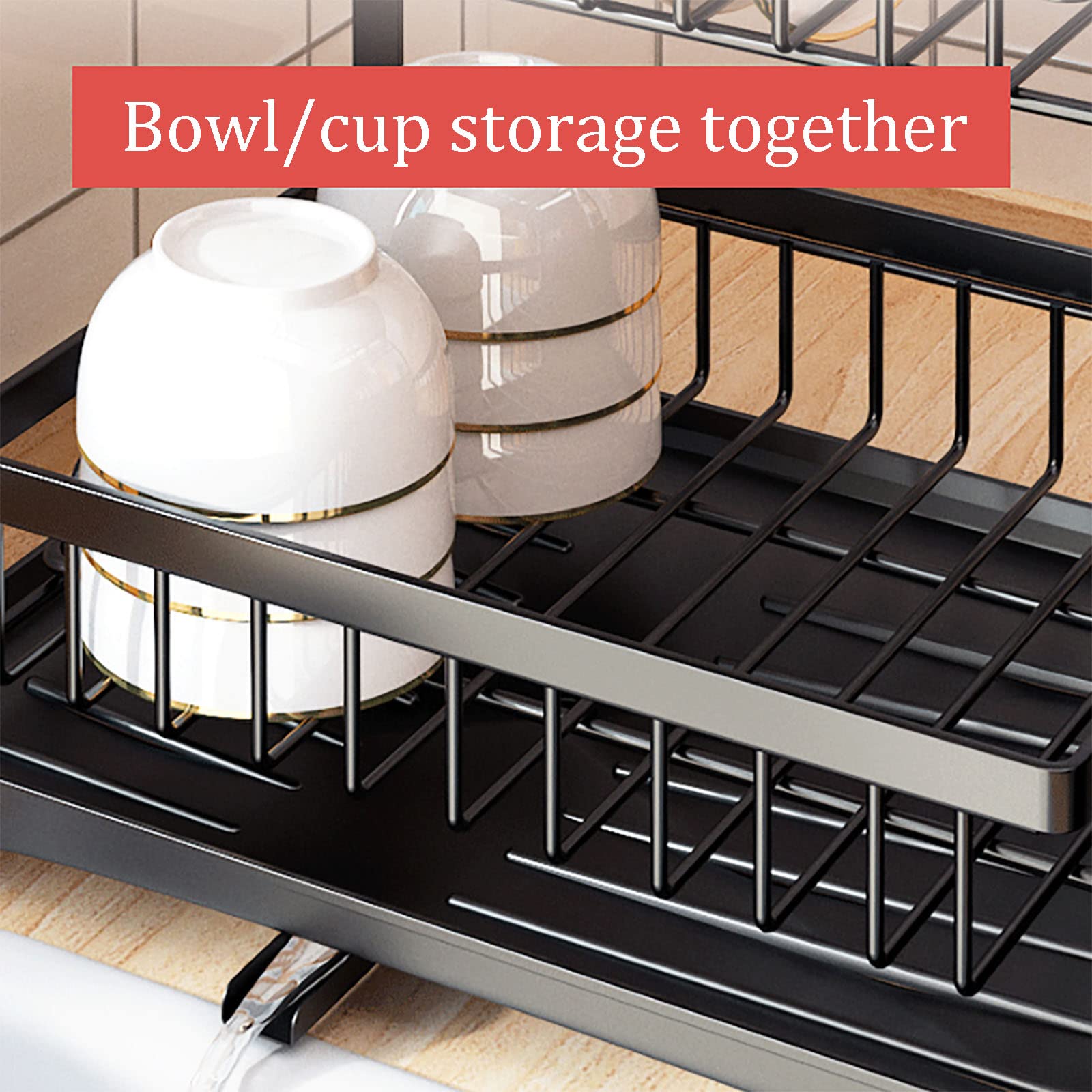 Suszarka do naczyń nad zlewem, 2-poziomowa suszarka do naczyń i ociekacz, wykonana ze stali nierdzewnej, suszarka do naczyń z uchwytem na przybory kuchenne, suszarka do,A