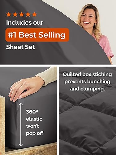 Miniatura 4 de Juego de edredón completo - Juego de cama en una bolsa de 7 piezas tamaño Queen - Edredón alternativo al plumón, sábana encimera, sábana bajera, 02
